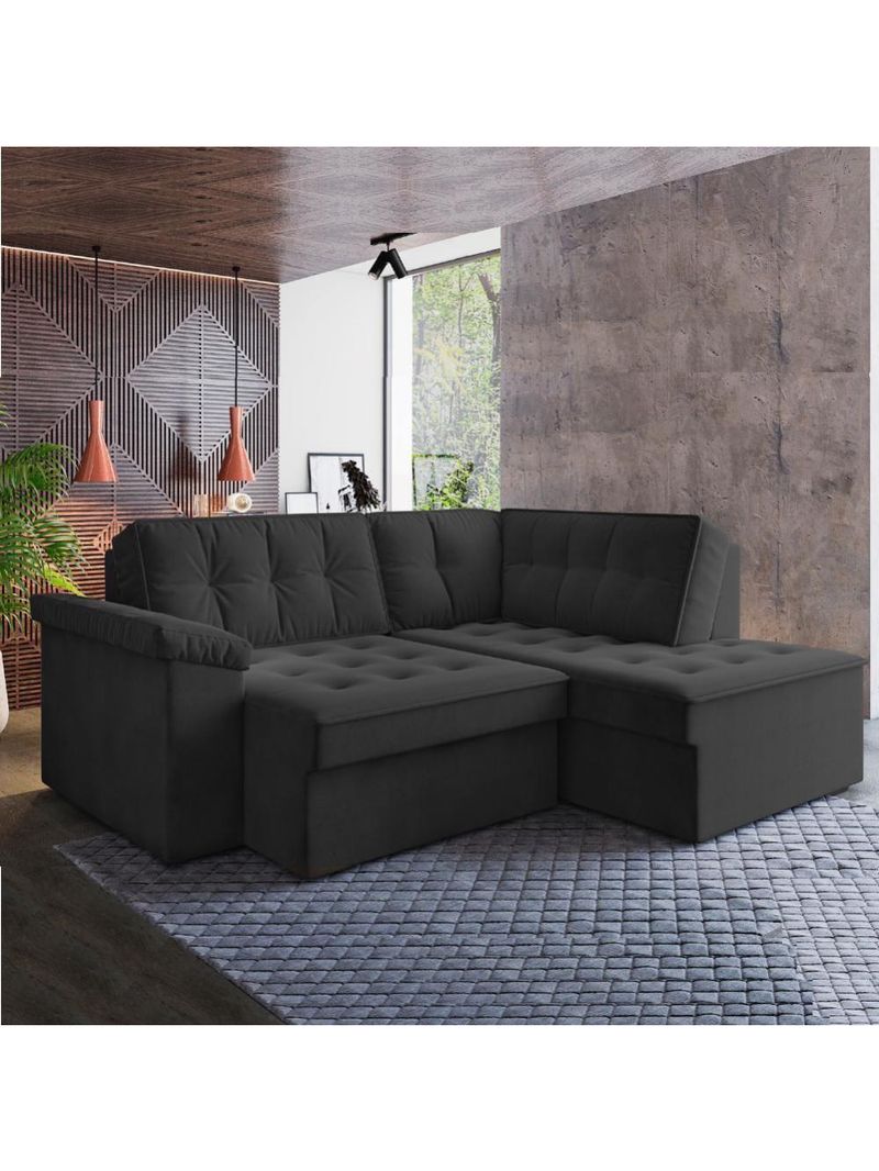 Sofá De Canto Retrátil 5 Lugares Grécia Cinza Suede