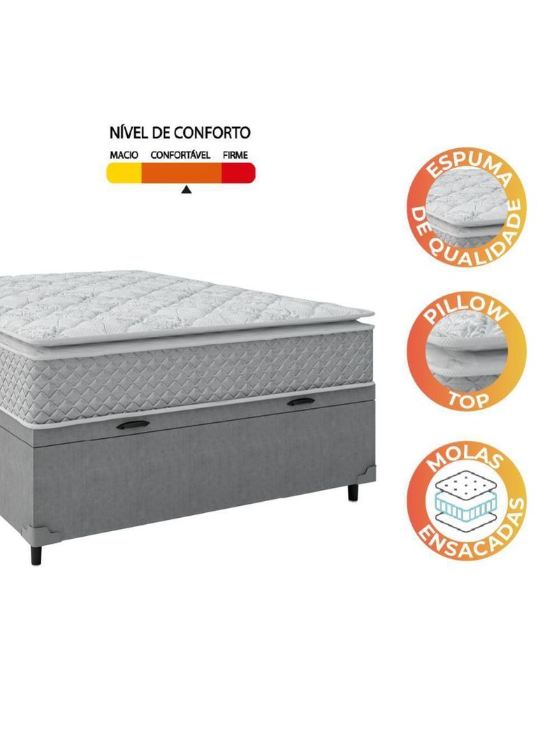 Cama Box Baú Casal Colchão Molas Pillow Top 138X188X74Cm