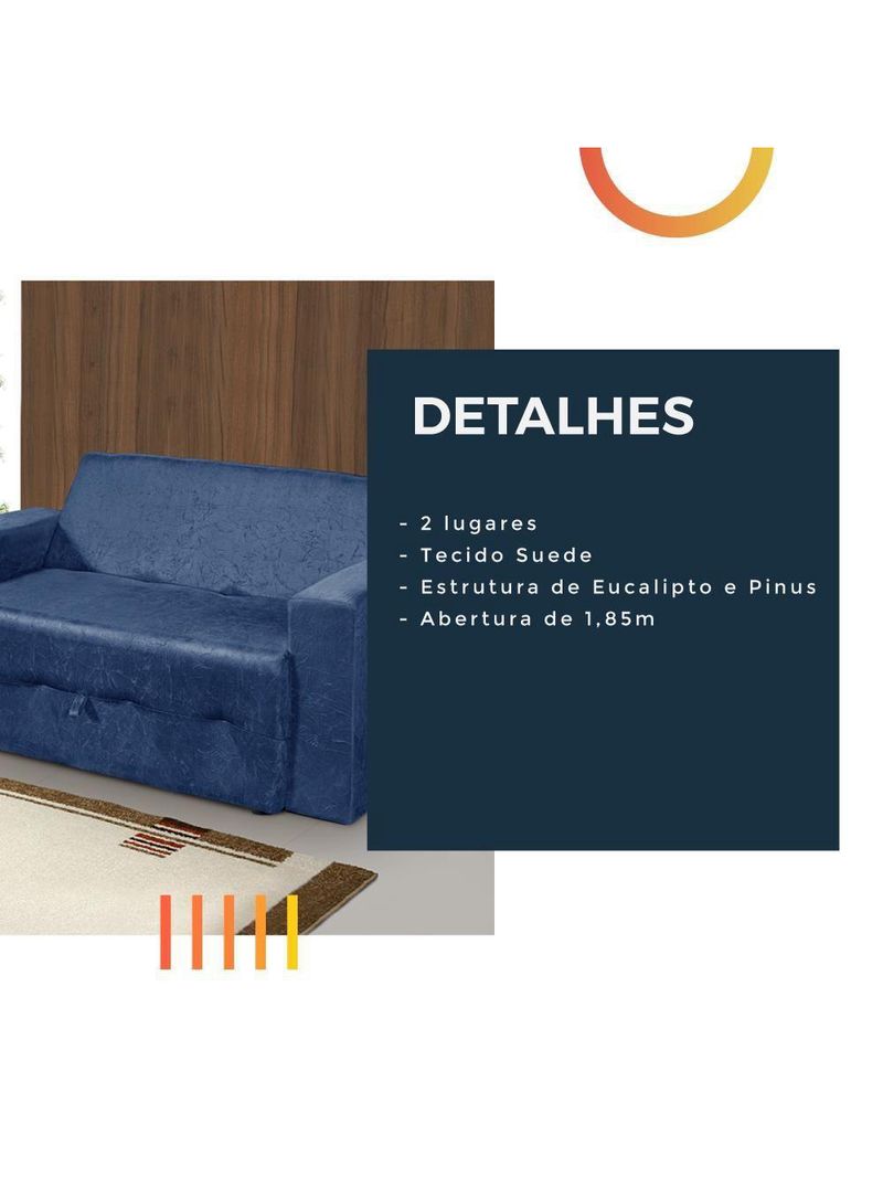 Sofá-cama 2 Lugares Pratik 5000 Mamflex Azul Suede Amassado