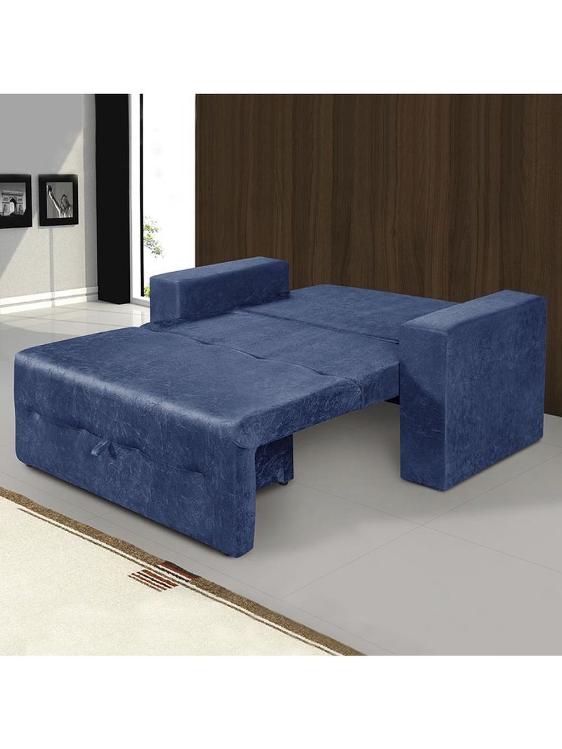 Sofá-cama 2 Lugares Pratik 5000 Mamflex Azul Suede Amassado