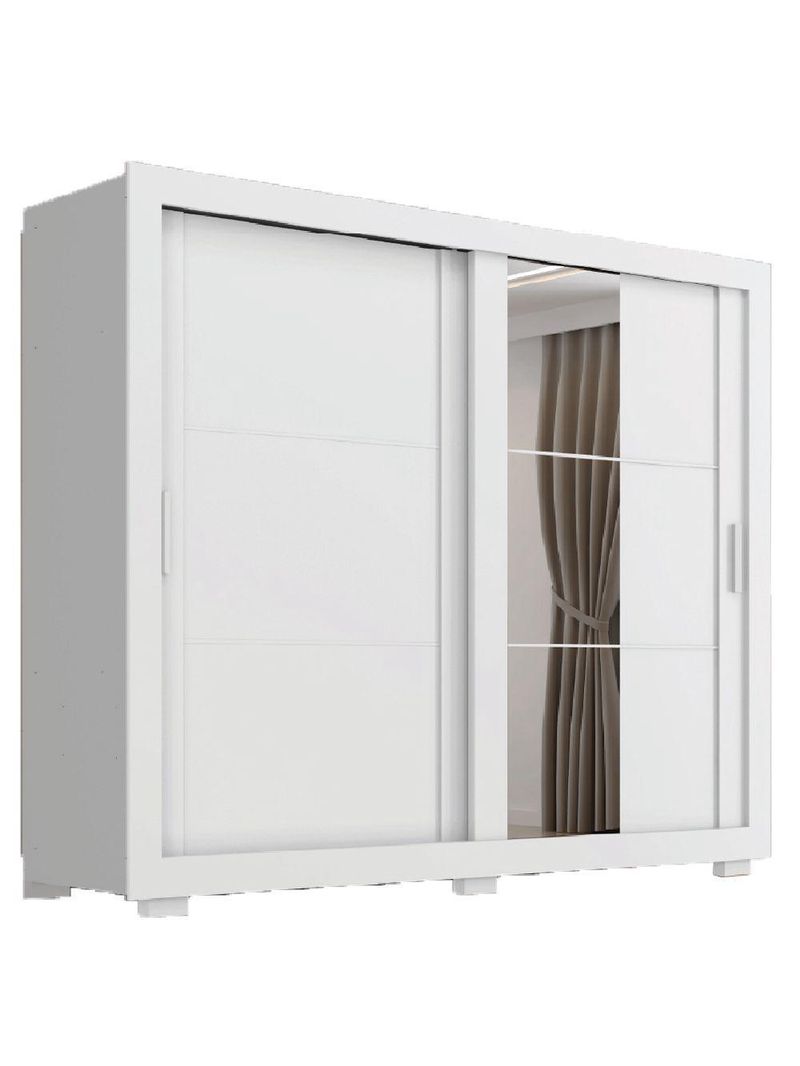 Guarda Roupas Casal com Espelho 2 Portas de Correr 4 Gavetas Titanium Zanzini Branco