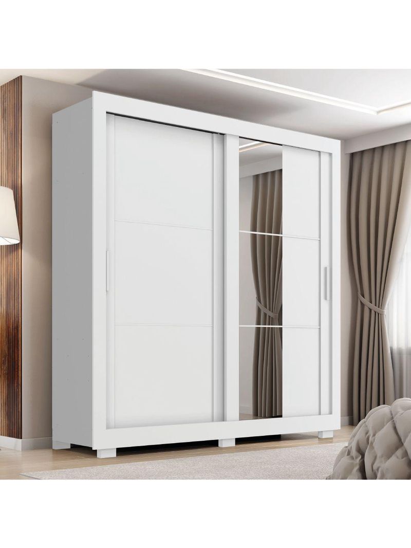 Guarda Roupas Casal com Espelho 2 Portas de Correr 4 Gavetas Titanium Zanzini Branco