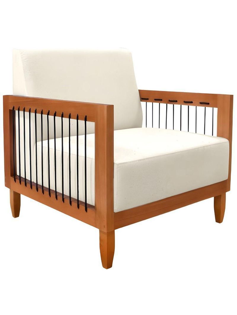 Poltrona Decorativa Lorena – Sala de Estar, Recepção, Escritório | Linho Rústico Natural