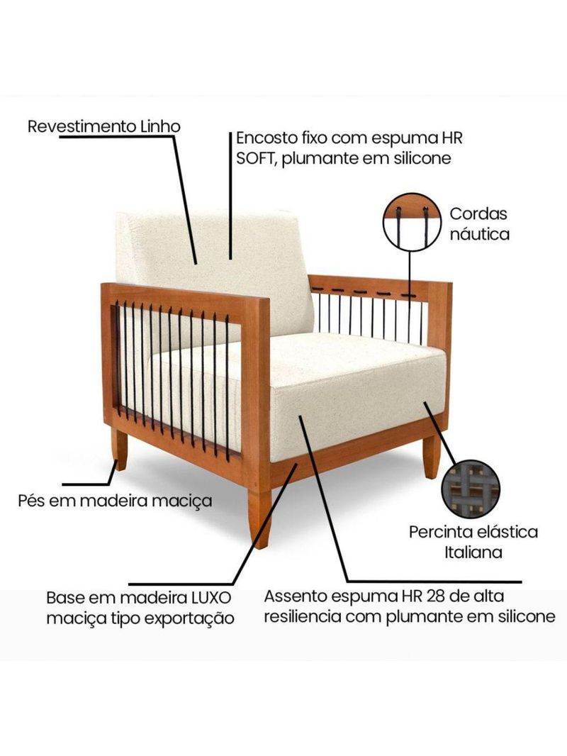 Poltrona Decorativa Lorena – Sala de Estar, Recepção, Escritório | Linho Rústico Natural