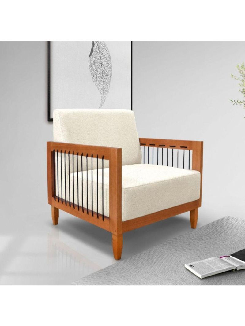 Poltrona Decorativa Lorena – Sala de Estar, Recepção, Escritório | Linho Rústico Natural