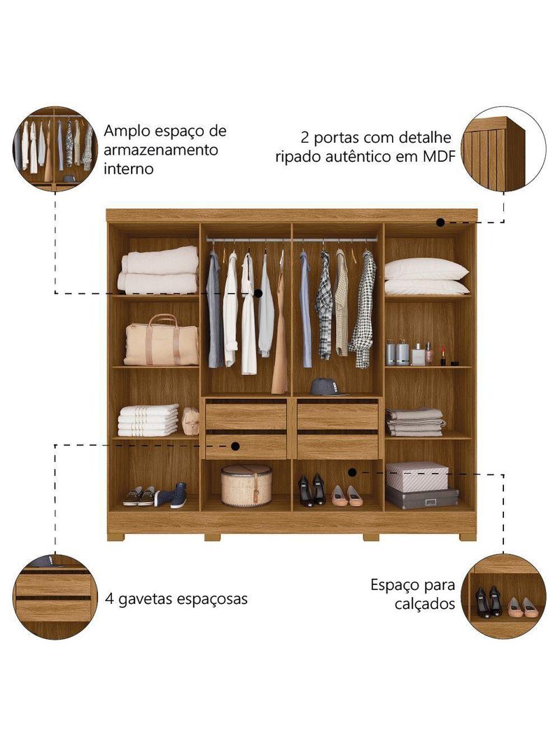 Guarda Roupas Casal Ripado 8 Portas 4 Gavetas Diamante Moval Freijo Off