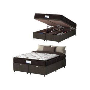Cama Box Baú Colchão Casal Queen Probel Molas Granville 158x69cm Marrom/Branco
