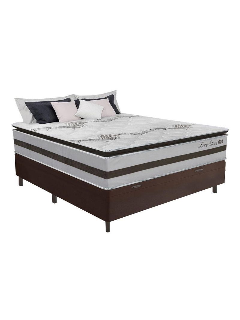 Cama Box Baú Casal 1,38m Colchão Molas Ensacadas 30cm Love Story 138x188x71cm única