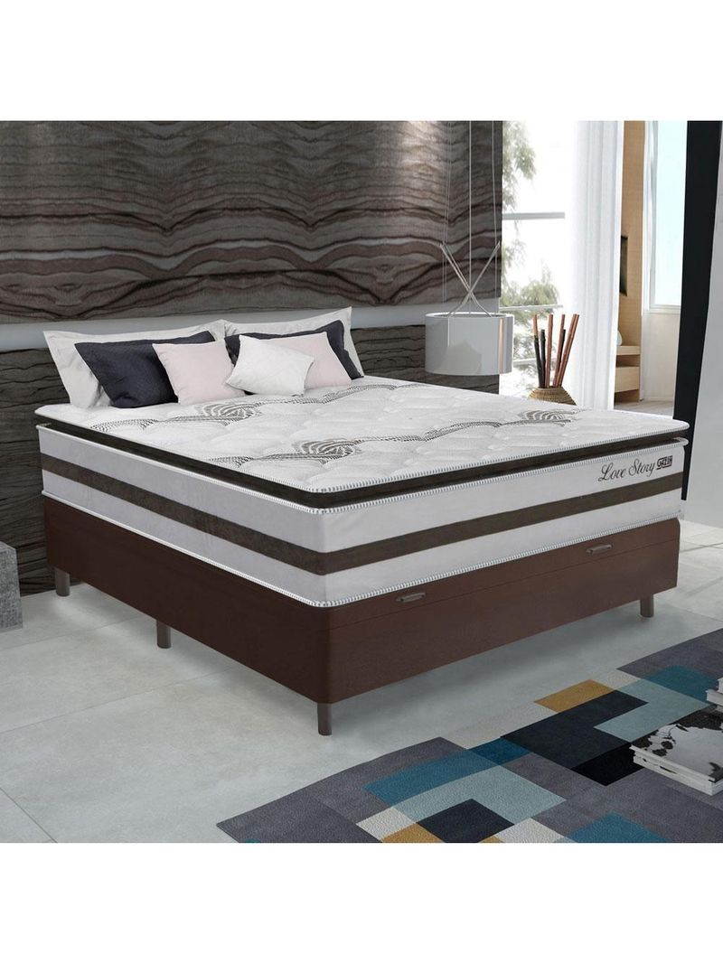 Cama Box Baú Casal 1,38m Colchão Molas Ensacadas 30cm Love Story 138x188x71cm única