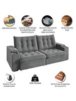 Sofá Retrátil E Reclinável 3 Lugares 2,30m Com Porta Copos Veludo New Coliseu Selmer Cinza