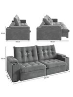 Sofá Retrátil E Reclinável 3 Lugares 2,30m Com Porta Copos Veludo New Coliseu Selmer Cinza