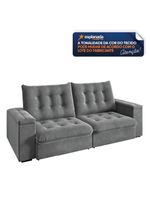 Sofá Retrátil E Reclinável 3 Lugares 2,30m Com Porta Copos Veludo New Coliseu Selmer Cinza