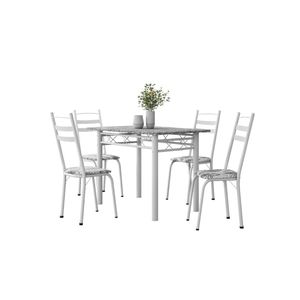 Conjunto De Mesa Sala De Jantar Com 4 Cadeiras Leia Tubular Granito 1,20m Artefamol Branco / Floral