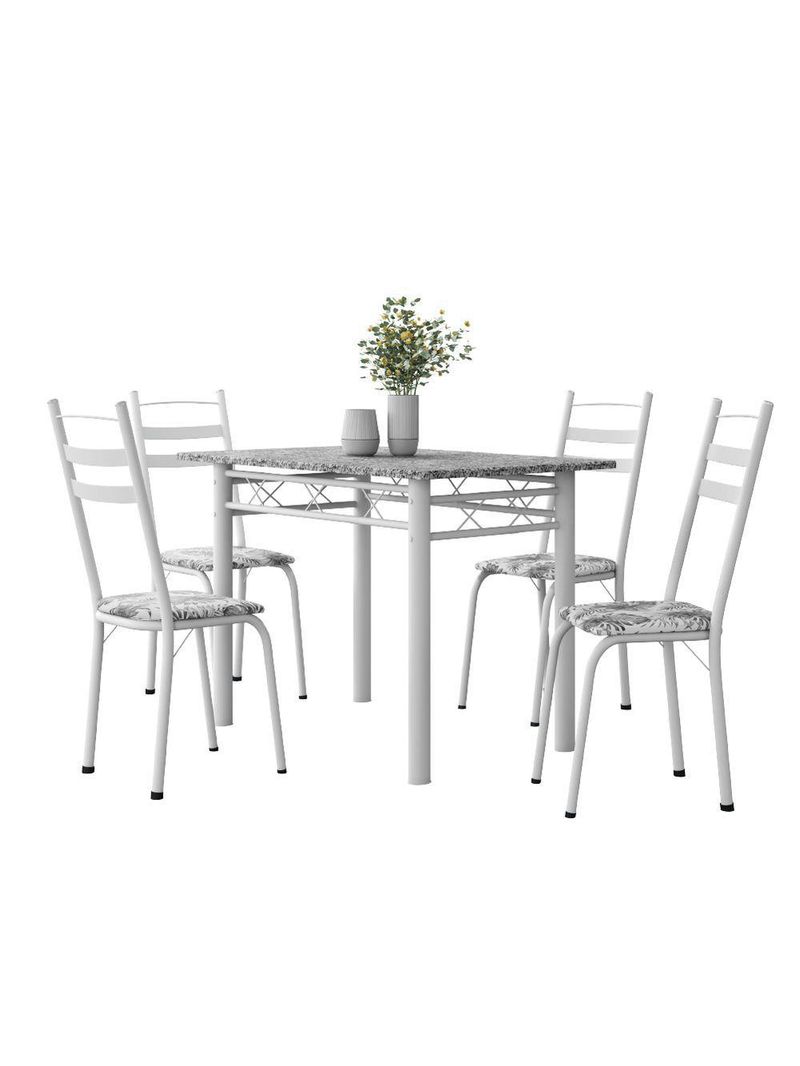 Conjunto De Mesa Sala De Jantar Com 4 Cadeiras Leia Tubular Granito 1,20m Artefamol Branco / Floral