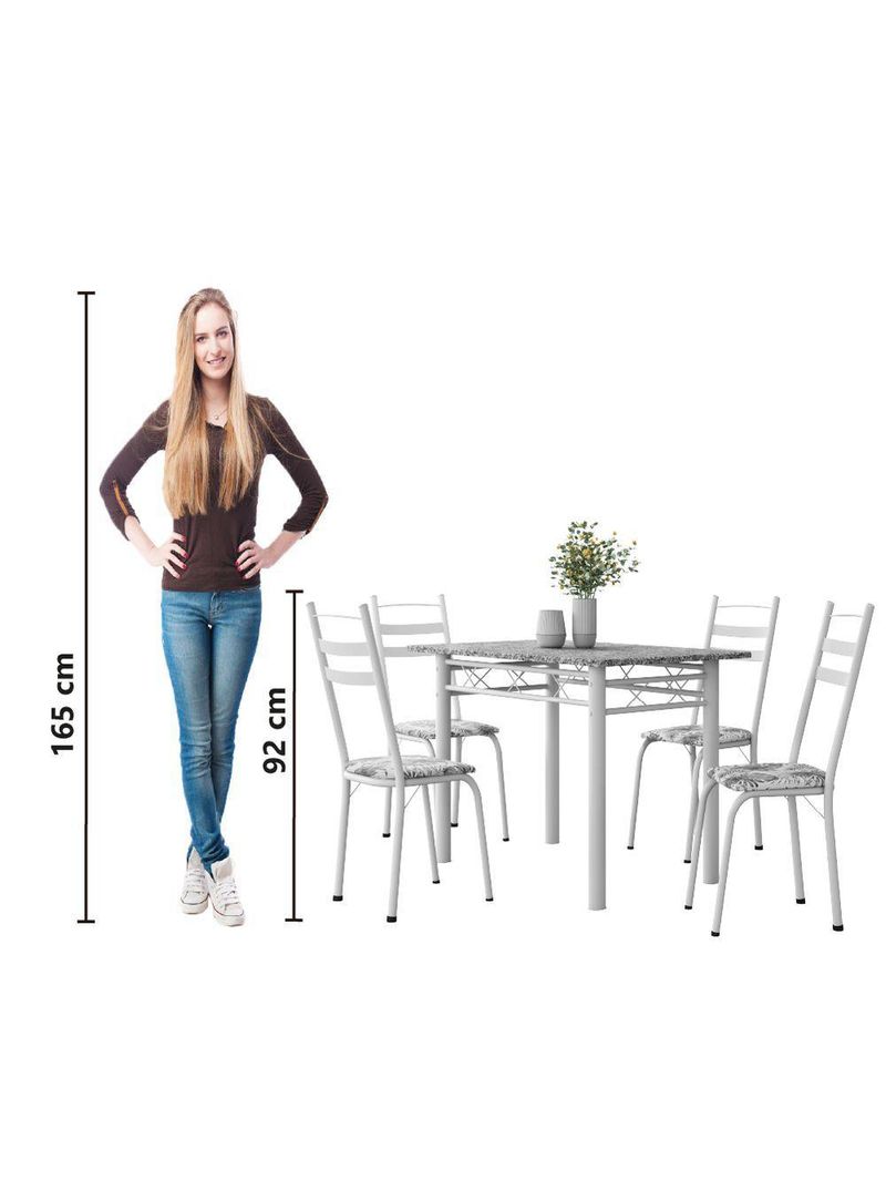 Conjunto De Mesa Sala De Jantar Com 4 Cadeiras Leia Tubular Granito 1,20m Artefamol Branco / Floral