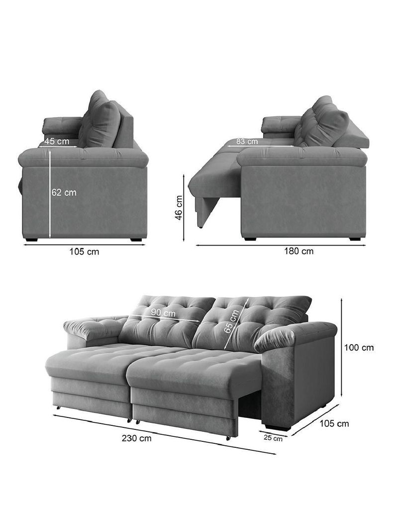 Sofá Retrátil e Reclinável Bipartido 3 Lugares 2,30m Suede Veludo Coliseu Selmer