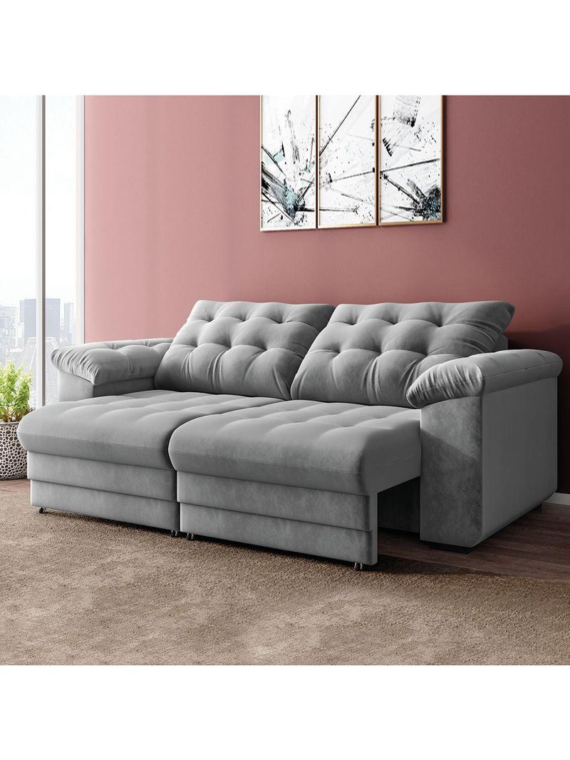 Sofá Retrátil e Reclinável Bipartido 3 Lugares 2,30m Suede Veludo Coliseu Selmer