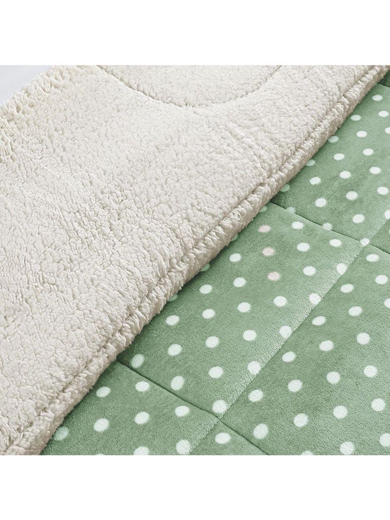 Coberdrom desenvolvido na cor Estampado Sherpa E Flannel Petit Poá King 01 Peça Manta Alta 150g - Salvia