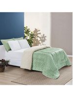 Coberdrom desenvolvido na cor Estampado Sherpa E Flannel Petit Poá King 01 Peça Manta Alta 150g - Salvia