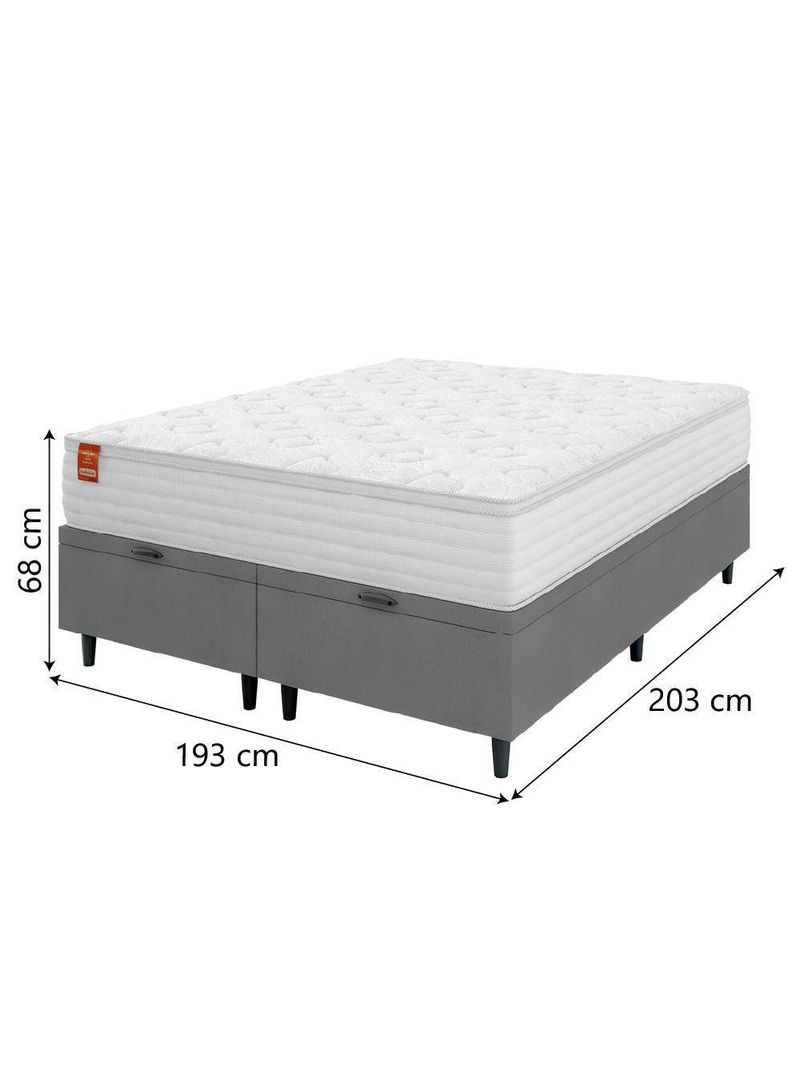 Cama Box Baú Colchão Casal King Molas Ensacadas Real Branco / Cinza Inducol Branco