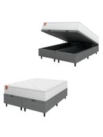 Cama Box Baú Colchão Casal King Molas Ensacadas Real Branco / Cinza Inducol Branco