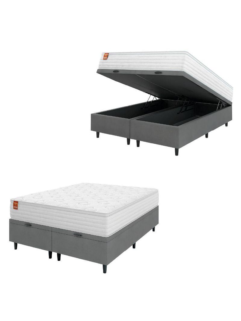 Cama Box Baú Colchão Casal King Molas Ensacadas Real Branco / Cinza Inducol Branco