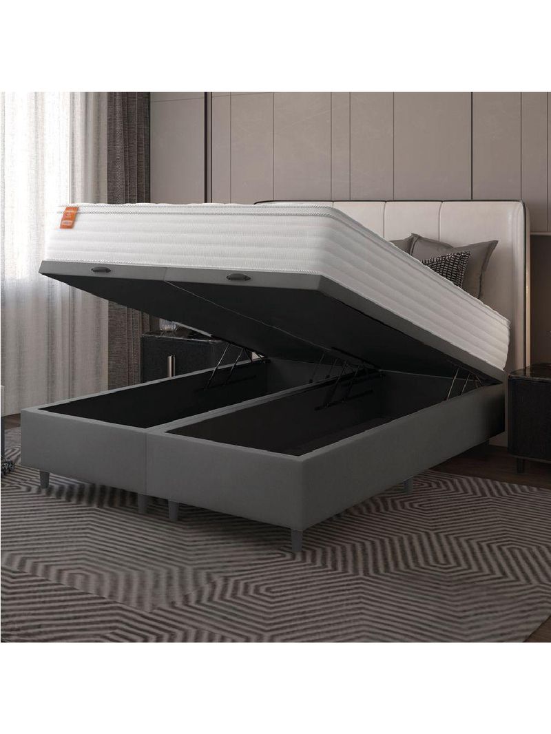 Cama Box Baú Colchão Casal King Molas Ensacadas Real Branco / Cinza Inducol Branco