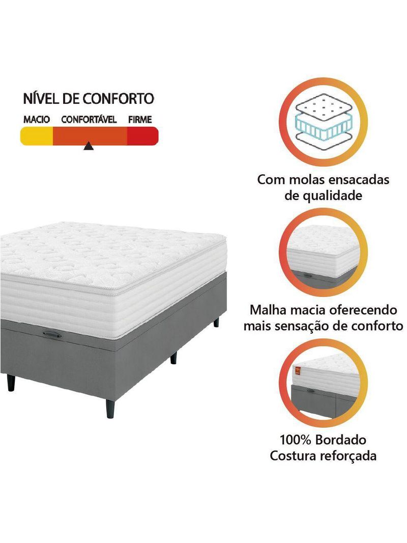 Cama Box Baú Colchão Casal King Molas Ensacadas Real Branco / Cinza Inducol Branco