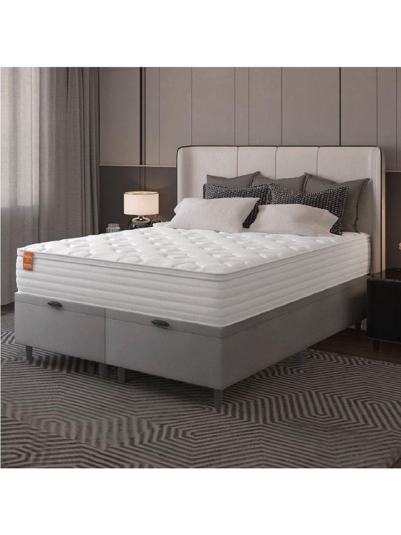 Cama Box Baú Colchão Casal King Molas Ensacadas Real Branco / Cinza Inducol Branco