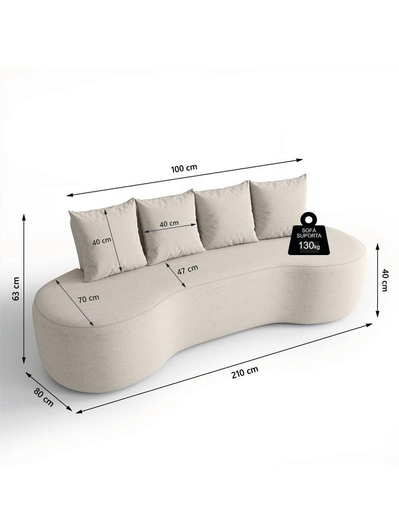 Sofá Orgânico Curvo 2,10m 3 Lugares Com Almofadas Ibiza Bexs Bege