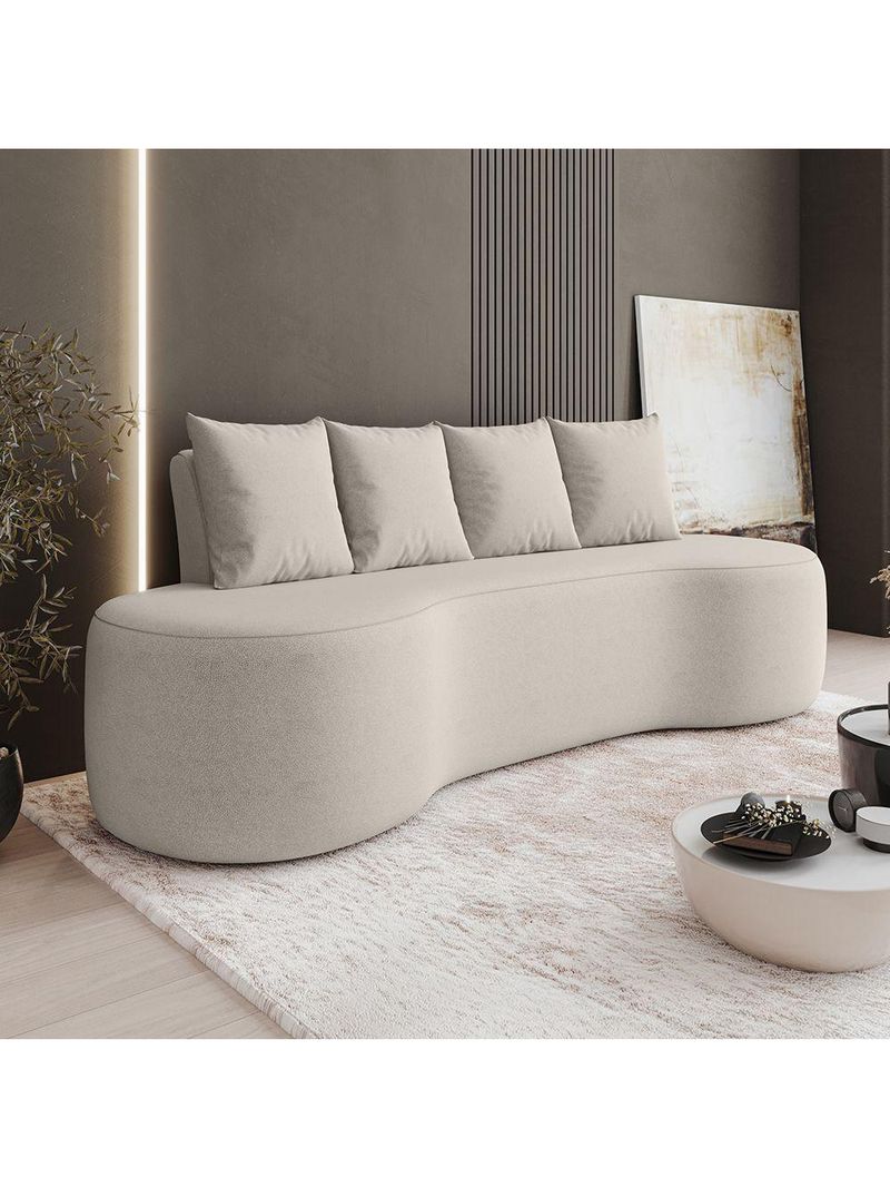 Sofá Orgânico Curvo 2,10m 3 Lugares Com Almofadas Ibiza Bexs Bege