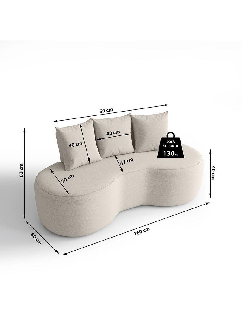 Sofá Orgânico Curvo 1,60m 2 Lugares Com Almofadas Ibiza Bexs Bege