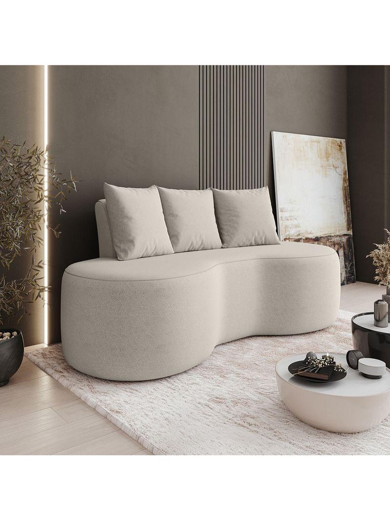 Sofá Orgânico Curvo 1,60m 2 Lugares Com Almofadas Ibiza Bexs Bege