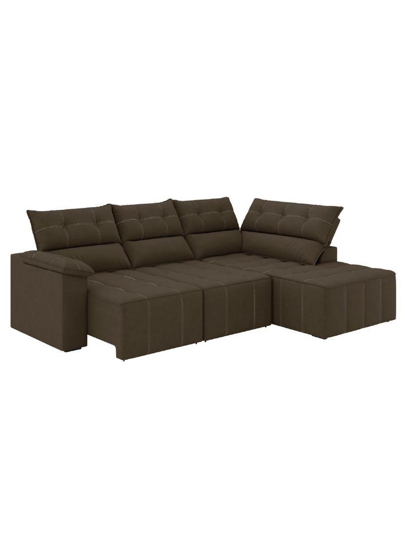 Sofá De Canto Retrátil E Reclinável 4 Lugares Santorini Veludo Luizzi Marrom