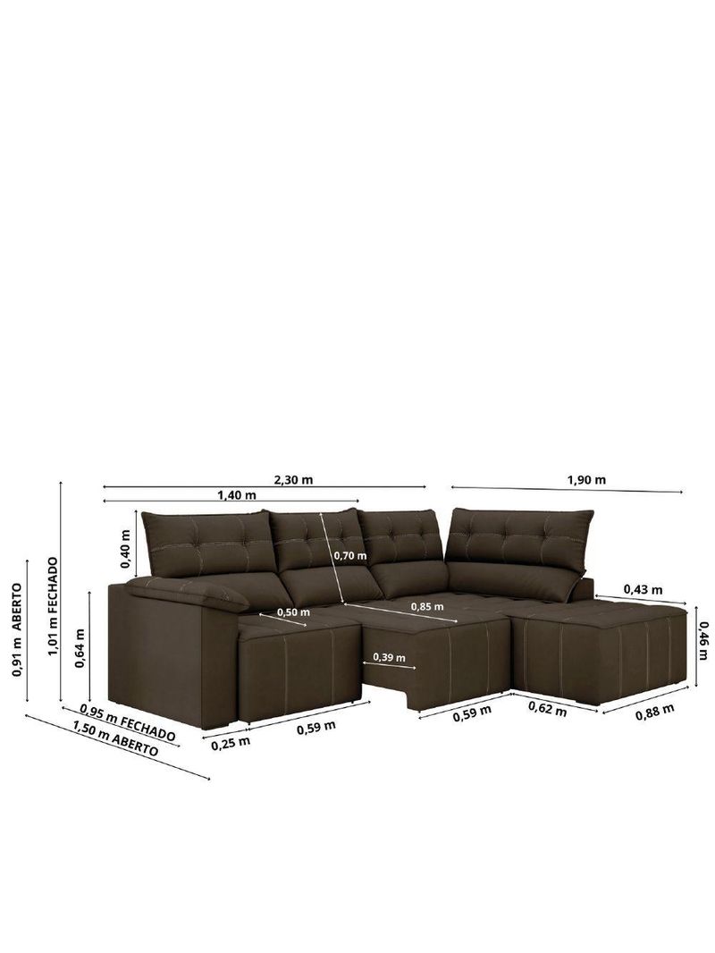 Sofá De Canto Retrátil E Reclinável 4 Lugares Santorini Veludo Luizzi Marrom