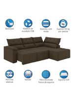 Sofá De Canto Retrátil E Reclinável 4 Lugares Santorini Veludo Luizzi Marrom