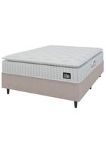 Cama Box Casal Colchão Espuma D45 Lazio Pillow Top 138x188x62cm Suede Branco/bege Hellen