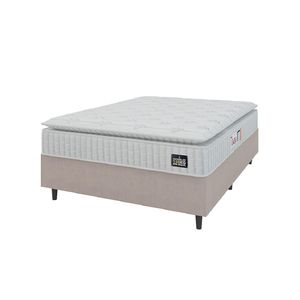 Cama Box Casal Colchão Espuma D45 Lazio Pillow Top 138x188x62cm Suede Branco/bege Hellen