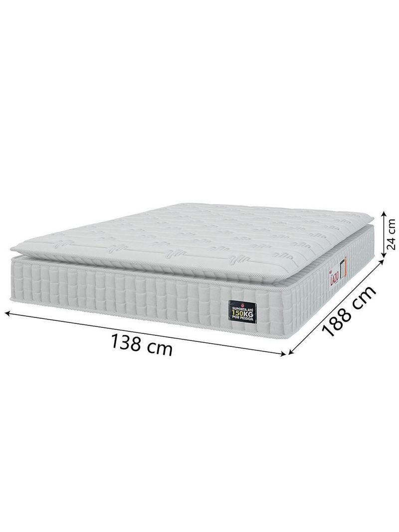 Cama Box Casal Colchão Espuma D45 Lazio Pillow Top 138x188x62cm Suede Branco/bege Hellen