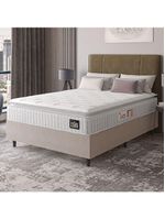 Cama Box Casal Colchão Espuma D45 Lazio Pillow Top 138x188x62cm Suede Branco/bege Hellen