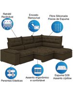 Sofá Bipartido Retrátil E Reclinável 5 Lugares Veludo Fofão Marrom Luizzi