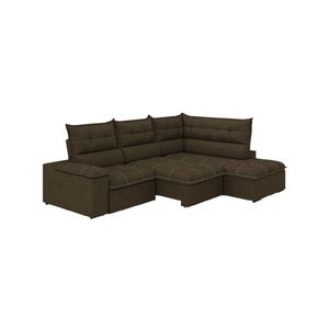 Sofá Bipartido Retrátil E Reclinável 5 Lugares Veludo Fofão Marrom Luizzi