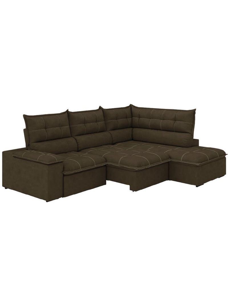 Sofá Bipartido Retrátil E Reclinável 5 Lugares Veludo Fofão Marrom Luizzi