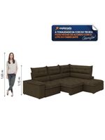 Sofá Bipartido Retrátil E Reclinável 5 Lugares Veludo Fofão Marrom Luizzi