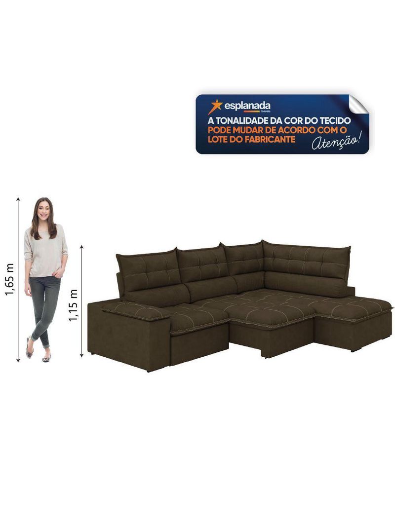Sofá Bipartido Retrátil E Reclinável 5 Lugares Veludo Fofão Marrom Luizzi