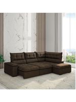 Sofá Bipartido Retrátil E Reclinável 5 Lugares Veludo Fofão Marrom Luizzi