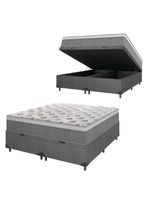 Cama Box Baú Casal Queen Colchão Molas Ensacadas ômega 158x198x73cm Cinza / Branco
