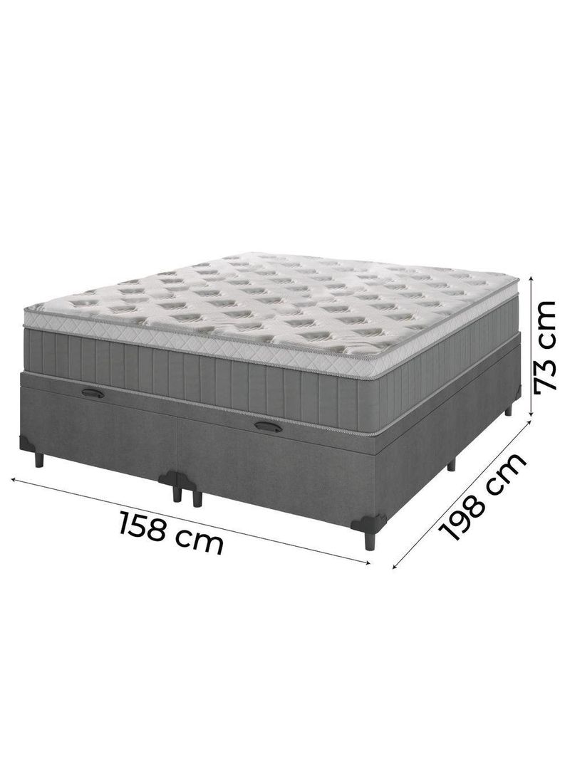 Cama Box Baú Casal Queen Colchão Molas Ensacadas ômega 158x198x73cm Cinza / Branco