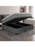 Cama Box Baú Casal Queen Colchão Molas Ensacadas ômega 158x198x73cm Cinza / Branco
