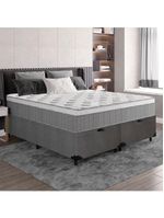 Cama Box Baú Casal Queen Colchão Molas Ensacadas ômega 158x198x73cm Cinza / Branco